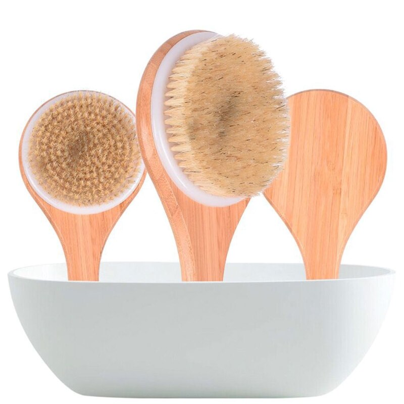 Douche Massage Borstel Met Natuurlijke Haren Lange Houten Handvat Bath Body Brush Voor Nat Of Droog Borstelen Exfoliërende Huid