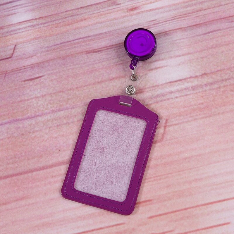 Work Card Student ID Card Holder Work Badge Card PU Card Case Card Holder with Retractable Badge Clip: purple