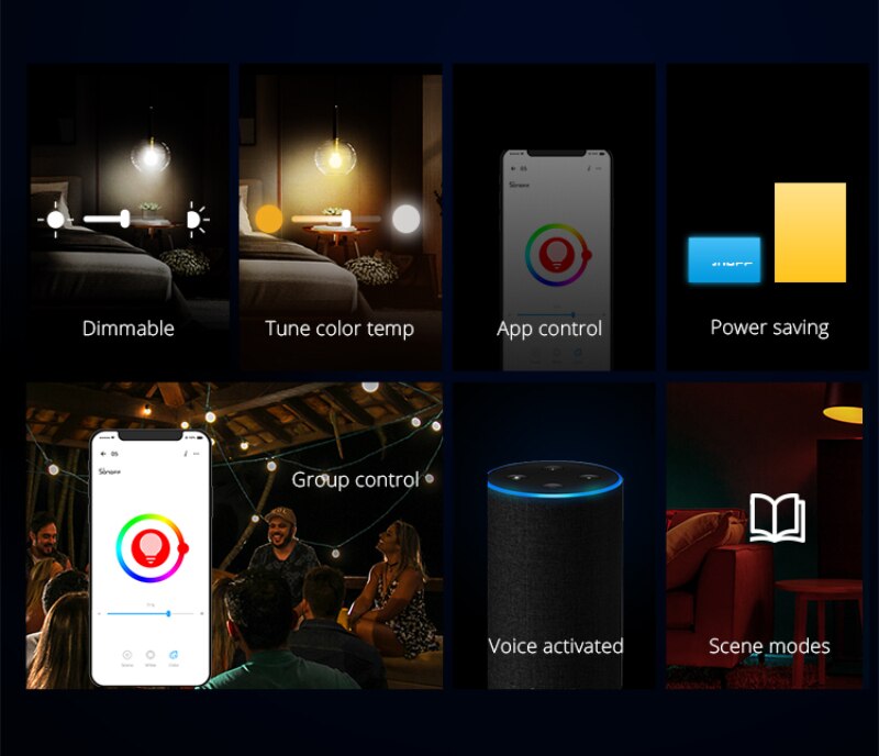 SONOFF-bombilla LED inteligente para el hogar, Bombilla inteligente con WiFi, RGB, frío y cálido, funciona con SONOFF, DW2-Wi-Fi, Sensor de puerta, Alexa y Google Home