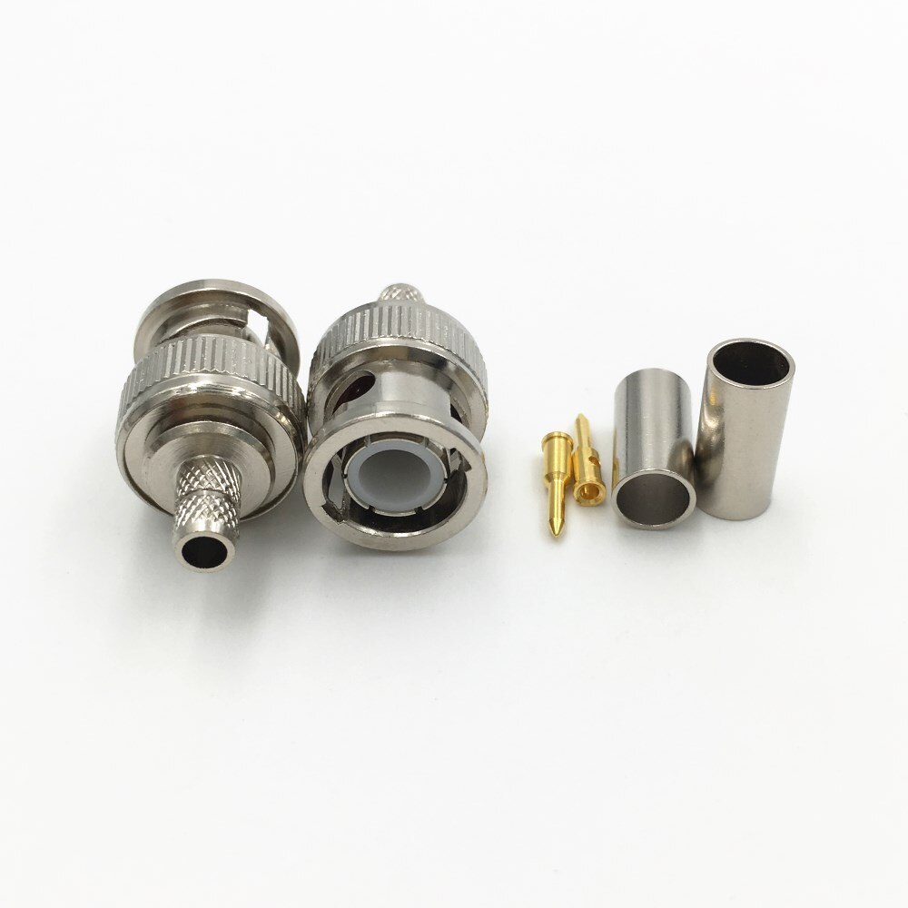 10szt Mosiężne złącze męskie 3 w 1 BNC Q9 Crimp 50Ω RG58 RG59 RG60 RG142 RG400 LMR195 RF Coax Cable Straight Connector do kamer CCTV