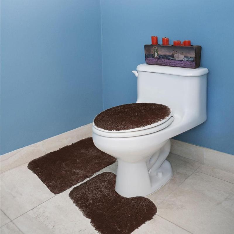 3pcs/set Non Slip Bathroom Mat Cover Toilet Lid Pad Floor Carpet Rug Home Decor Solid Plush Mat Bathroom Products
