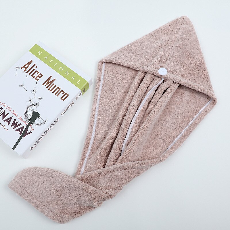 Dikker Quick-Droog Haar Handdoek Cap Hoed Meisje Haardrooginrichtingen Hoed Bad Hat Microfiber Effen Handdoek Cap Super absorptie Tulband: Khaki