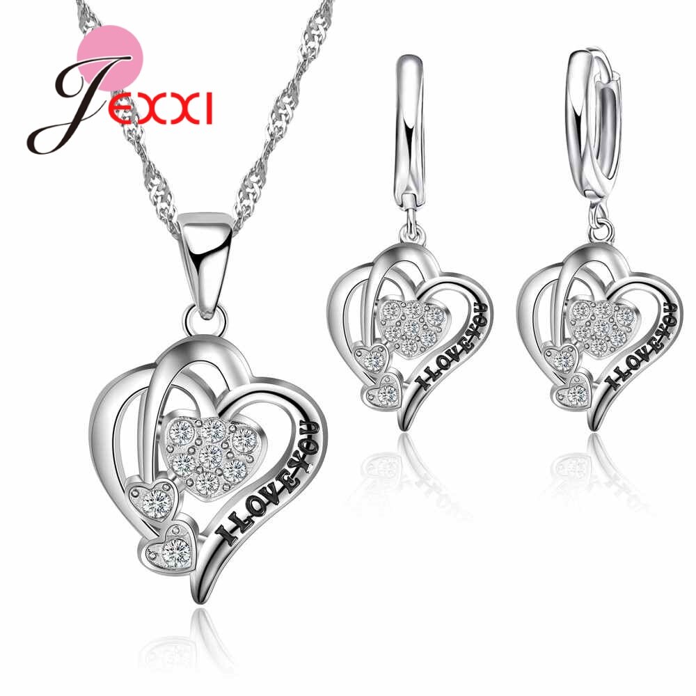 Ensembles de Bijoux femmes élégantes jolie belle 925 Bijoux en argent Sterling coeur vapeur belle filles collier boucle d'oreille pendentif