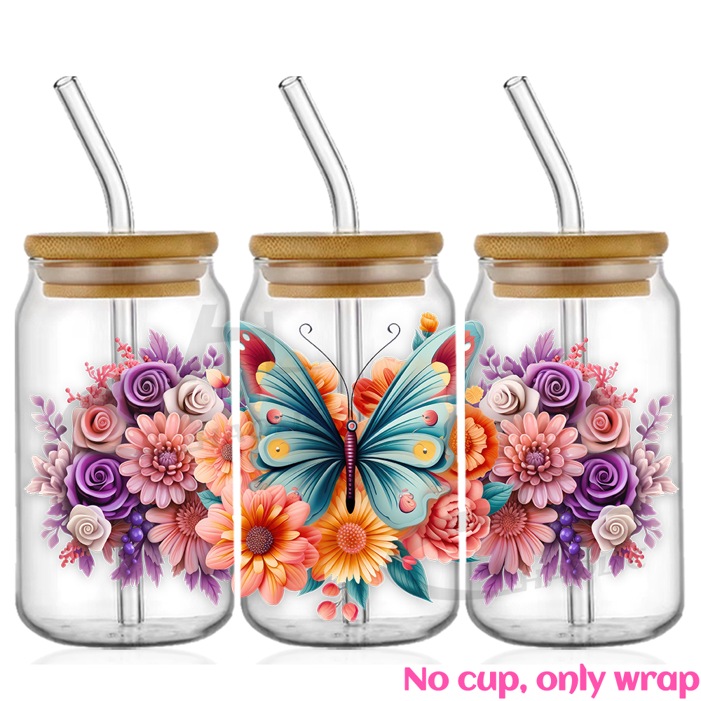 Hermosa mariposa flor UV DTF tazas envoltura pegatina DIY etiqueta transferencia pegatina impresión impermeable: plum
