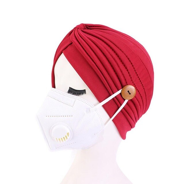 Mask Cap Women Knit Cap Beanies Mask Beanie Female Outdoor Hair Accessories Breathable Elastic Turban Knot Beanie: Red