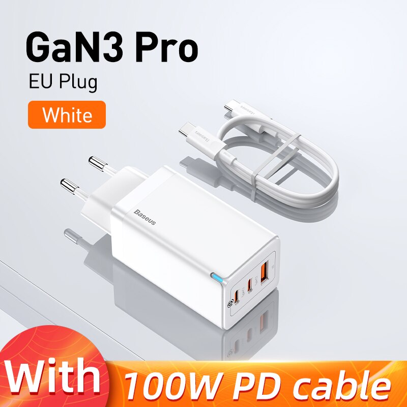 Baseus 65W GaN Ladegerät Schnell Ladung 4,0 3,0 Typ C PD USB Ladegerät mit QC 4,0 3,0 Tragbare Schnelle ladegerät Für Laptop iPhone 13 Profi: GaN3 Pro EU weiß