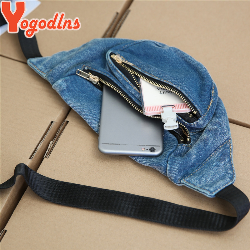 Yogodlns femmes Denim taille Packs femme poitrine sac décontracté femmes sacs à main à glissière filles petit épaule sacs à main