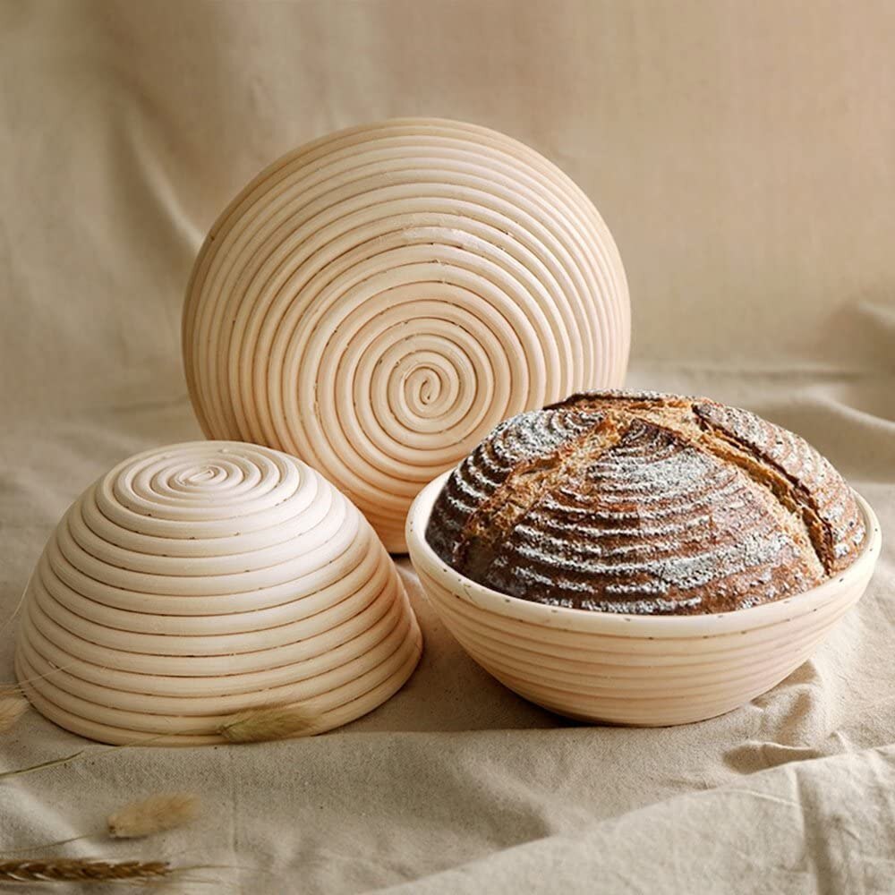 MLIA Oval Round Banneton Proofing Basket Sourdough Natural Rattan Basket Liner Bread Baking Includes Cloth Liner, Dough Scraper