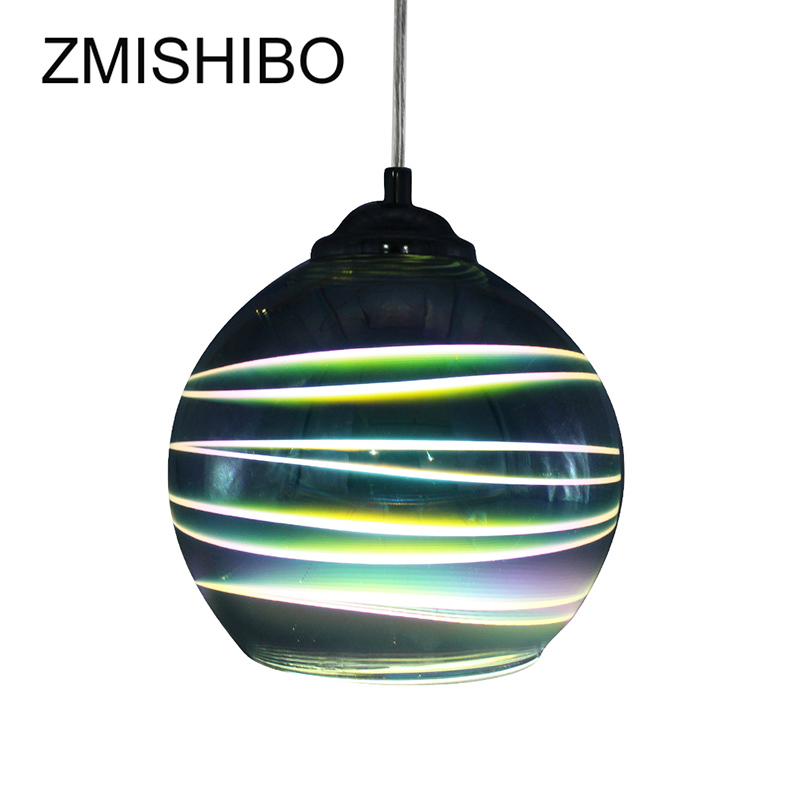 Zmishibo 3d fyrværkeri glas vedhæng lys led  e27 hængende lampe lampeskærm stue spisestue hjem indretning belysningsarmaturer: Farverig stribe / Diameter 20cm