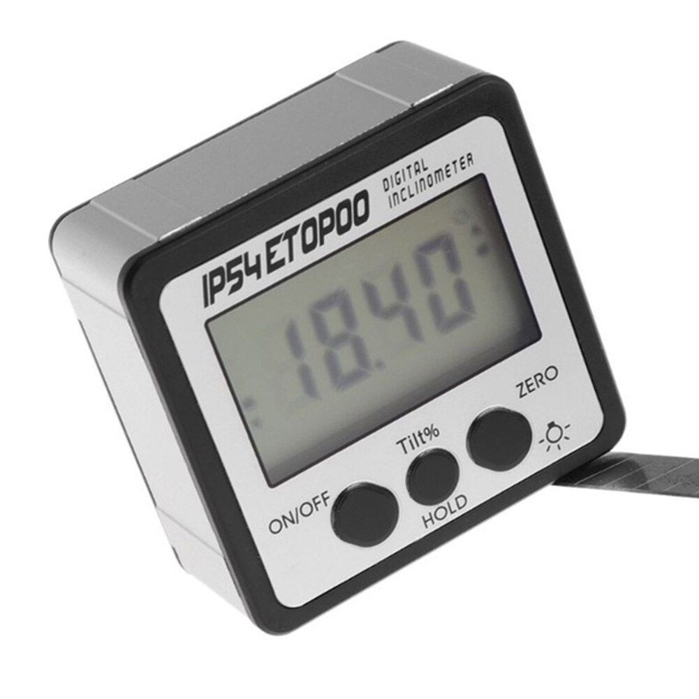 Mini Electronic Protractor Magnetic Base Angle Gaug Waterproof Digital Inclinometer Woodwork Data Hold Zero-setting LCD Screen