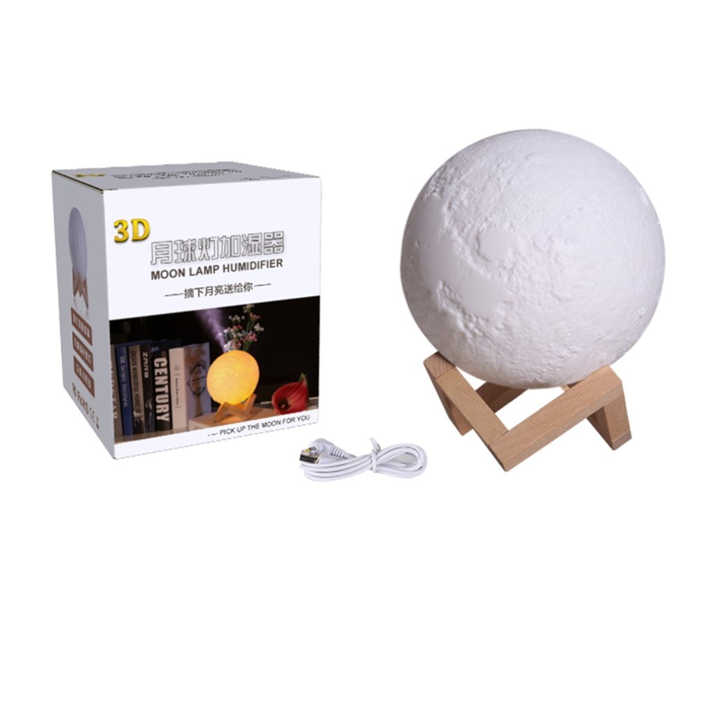 880ML 3D Moon Lamp Light Humidifier Diffuser Aroma Essential Ultrasonic Humidifier Night Cool Mist Purifier Car home: With USB Cable