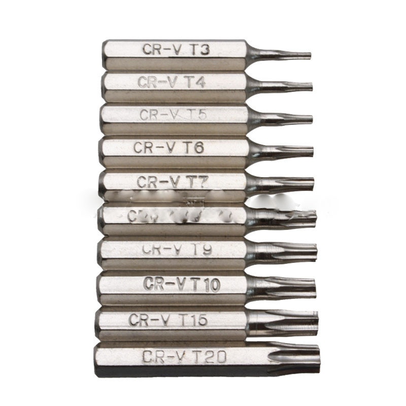 50mm10Pcs Set Security Tamper Proof Magnetic Screwdriver Drill Bit Screw Driver Bits Hex Torx Flat Head 1/4" Hand Tools
