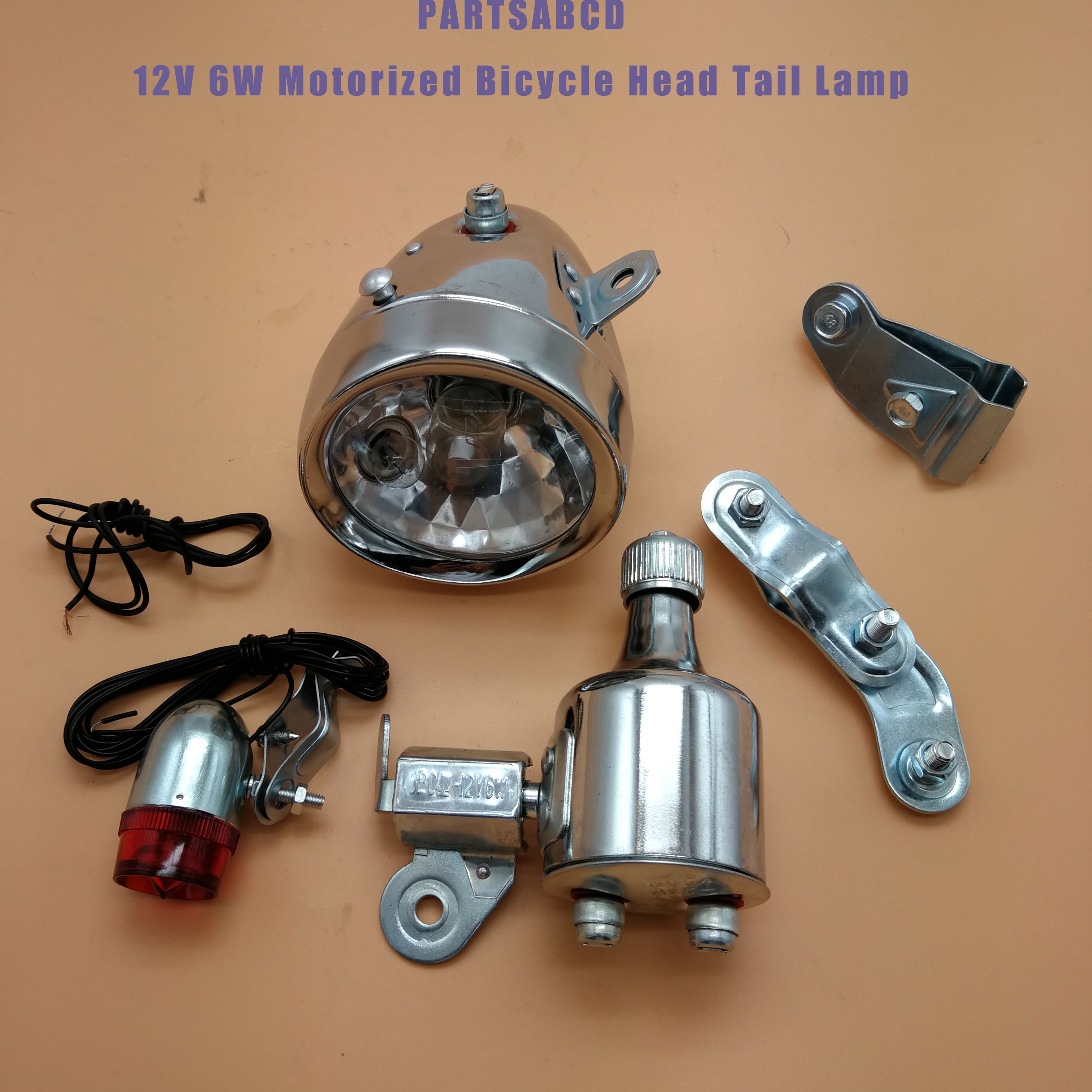 12V 6W Motorized Bicycle Head Tail Lamp Friction Generator Dynamo Light Kit