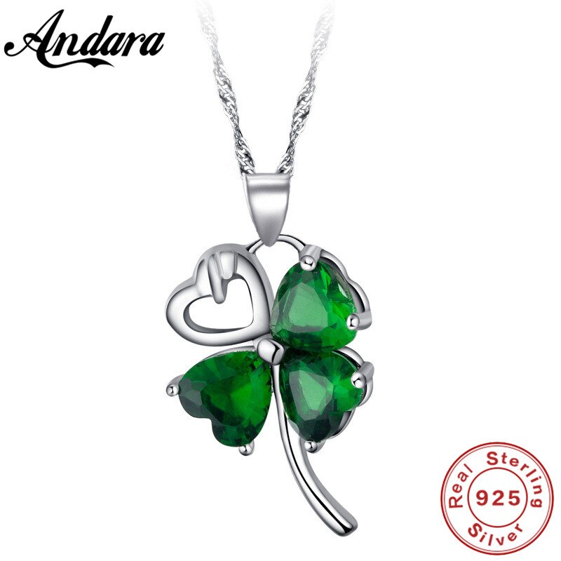 100% 925 Sterling silber schmuck halskette AAA zirkon kristall grün anhänger halskette Sterling silber 925 Sterling silber Kleeblatt n