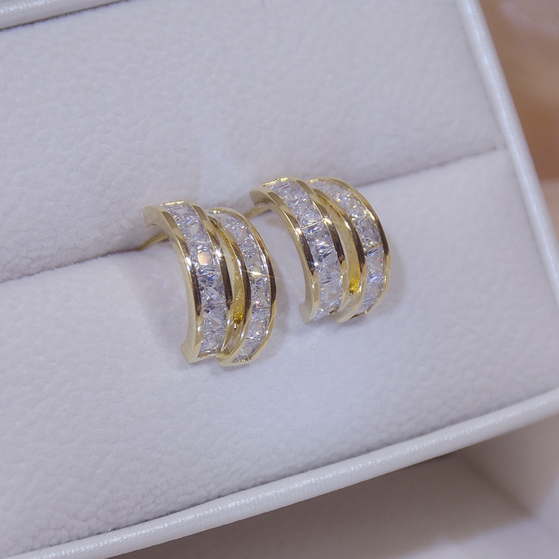 Boucles d'oreilles élégantes en or véritable 14K pour femmes, bijoux délicats en Zircon cubique AAA, Style Simple