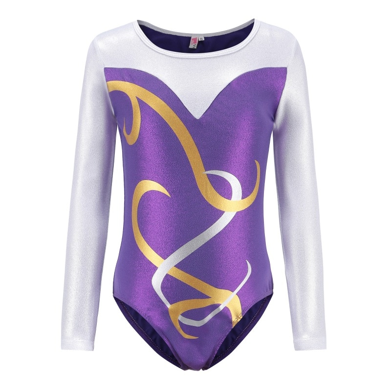 5-12Y Gymnastics Dancesuit Girls Long Sleeve Dance Leotards Child Striped Costumes Leotards Kids Gymnastic Ballet suits