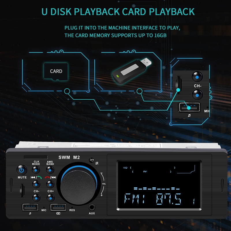 Car Radio Bluetooth 1 Din Audio MP3 Player Handsfree A2DP USB Charging TF AUX 3 Inch VA Screen Stereo System Head Unit PHYEE M2