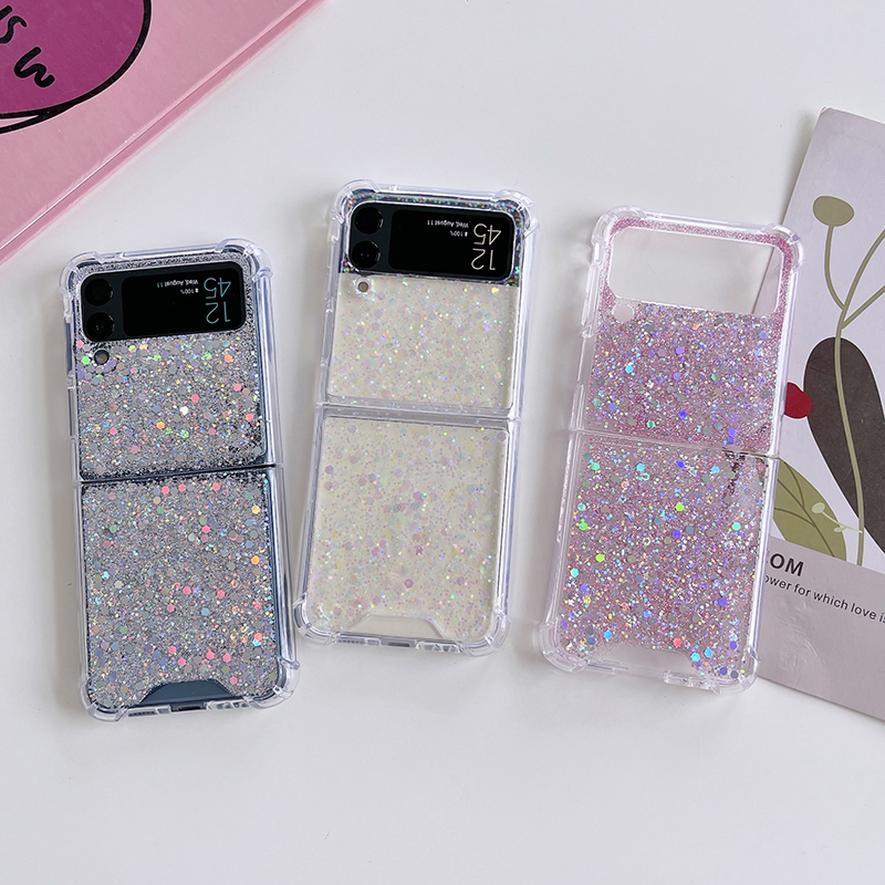 Funda de teléfono plegable con purpurina para Samsung Z Flip 6, 5, 4, 3, Galaxy Z Fold 6, 5, 4, 3, lentejuelas, cubierta suave a prueba de golpes