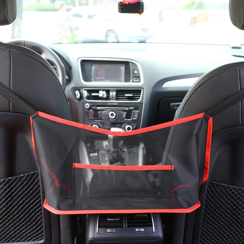 Car Mesh Organizer Seat Back Net Bag Barrier of Backseat Pet Kids Cargo Tissue Purse Holder Driver Storage Netting Pouch DIN889: Red