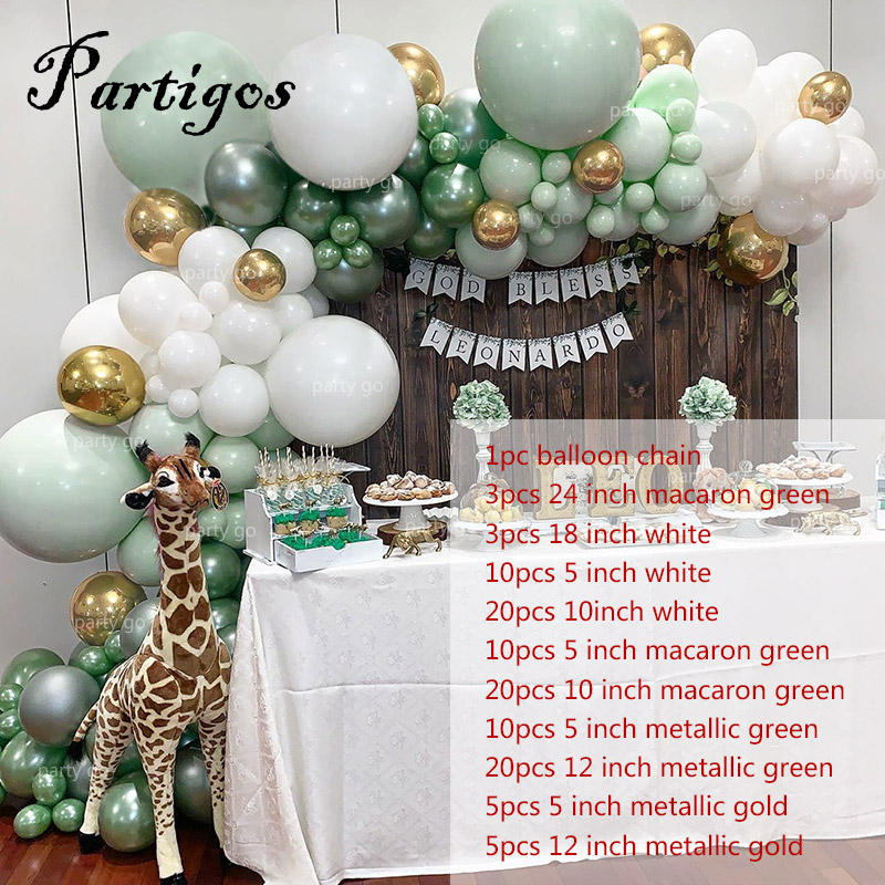 Globos de látex de 107 Uds., cadena de globos de jungla para , guirnalda verde y blanca de macarrón, globo de Metal dorado, decoración para de cumpleaños y boda