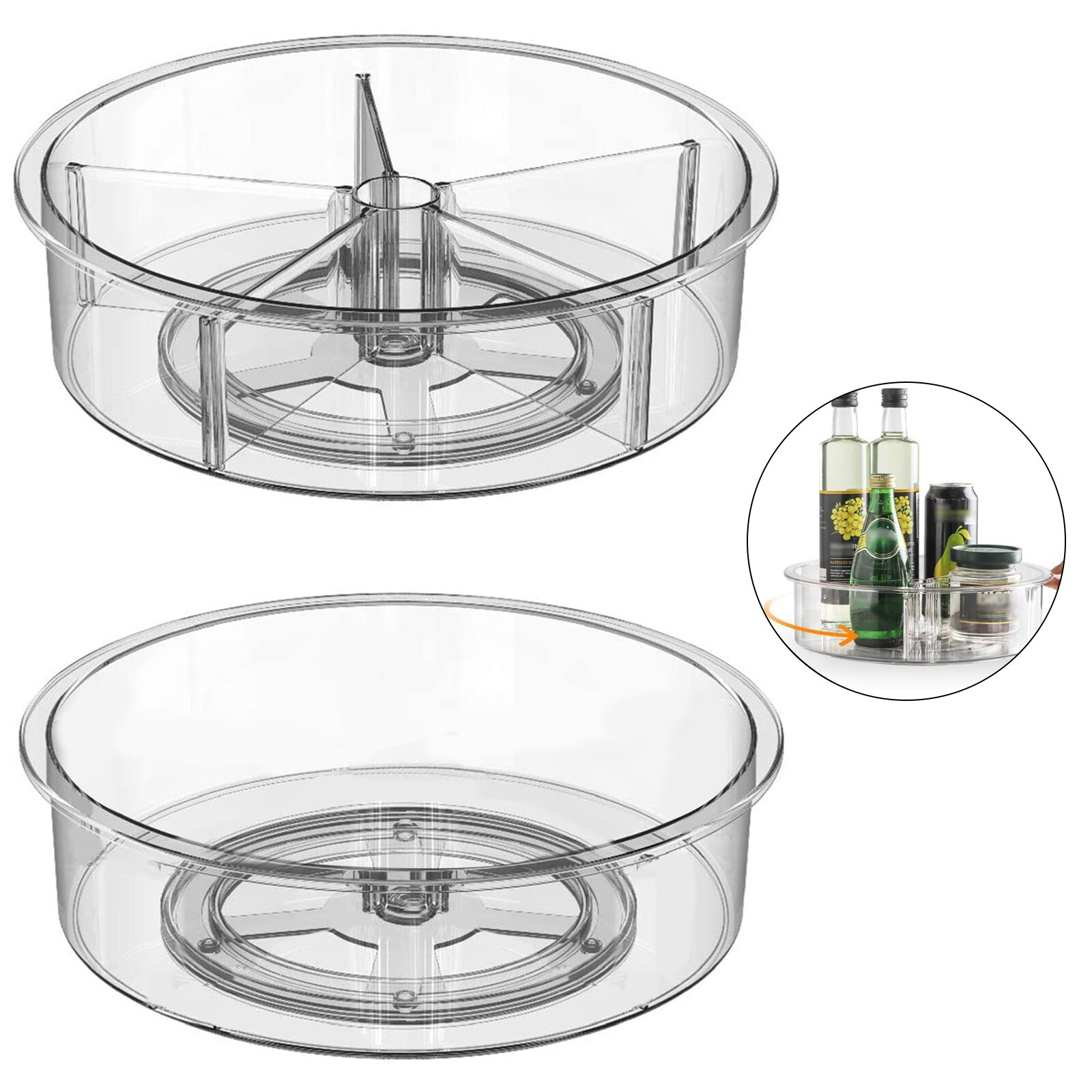 360 Rotation Cabinet Organizer 12 Inch Spice Drink Cosmetic Storage Rack PET Transparent Turntable for Kitchen Bathroom