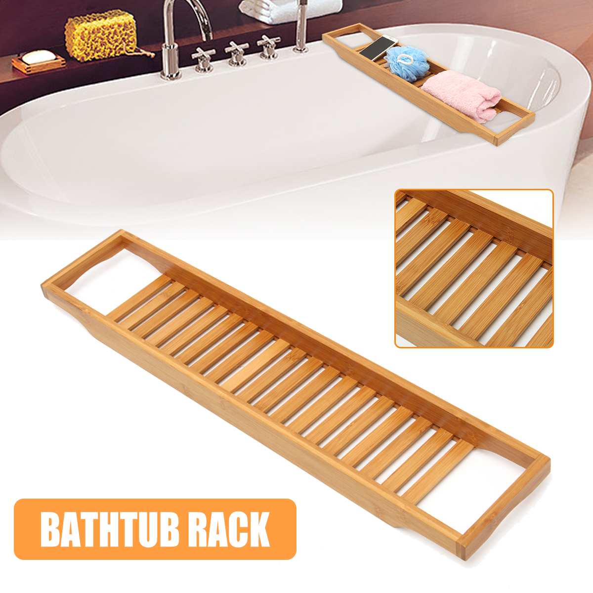 Badeværelse hylde badekar bakke brusebad caddy bambus badekar rack håndklæde vin bogholder opbevaring organisation tilbehør