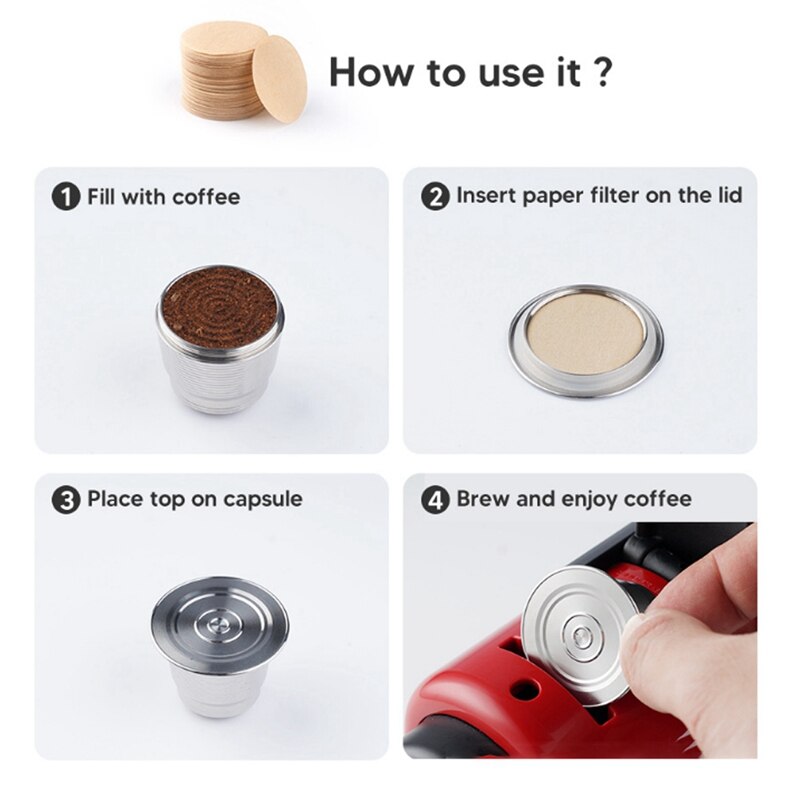 Top Hervulbare Herbruikbare Koffie Filter Rvs Koffie Capsules Filter Papier Met Lepel Borstel Te Reinigen