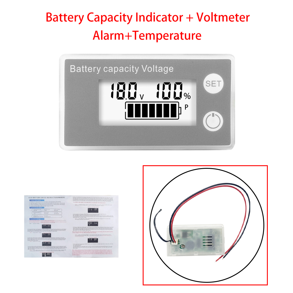 6133A Battery Capacity Indicator DC 8V-100V LCD Digital Voltmeter Electricity Meter 12V 24V 48V 72V Voltage Tester Battery Gauge: green