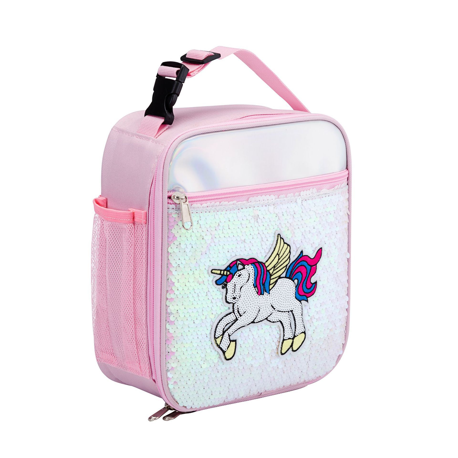 Mode Waterdichte Reverse Sequin Geïsoleerde Kinderen Meisjes Jongen Lunchbox Glitter Draagtas Koeler Picknick Zakje Voor Voedsel: Pegasus Pink