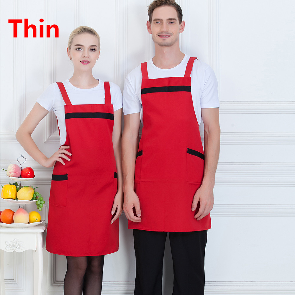 Unisex Thin Thick Style Work Apron Restaurant Two Pockets Strap Hotel Cafe Bakery BBQ Waiter Chef Kitchen Cooking Uniform Aprons: Thin1