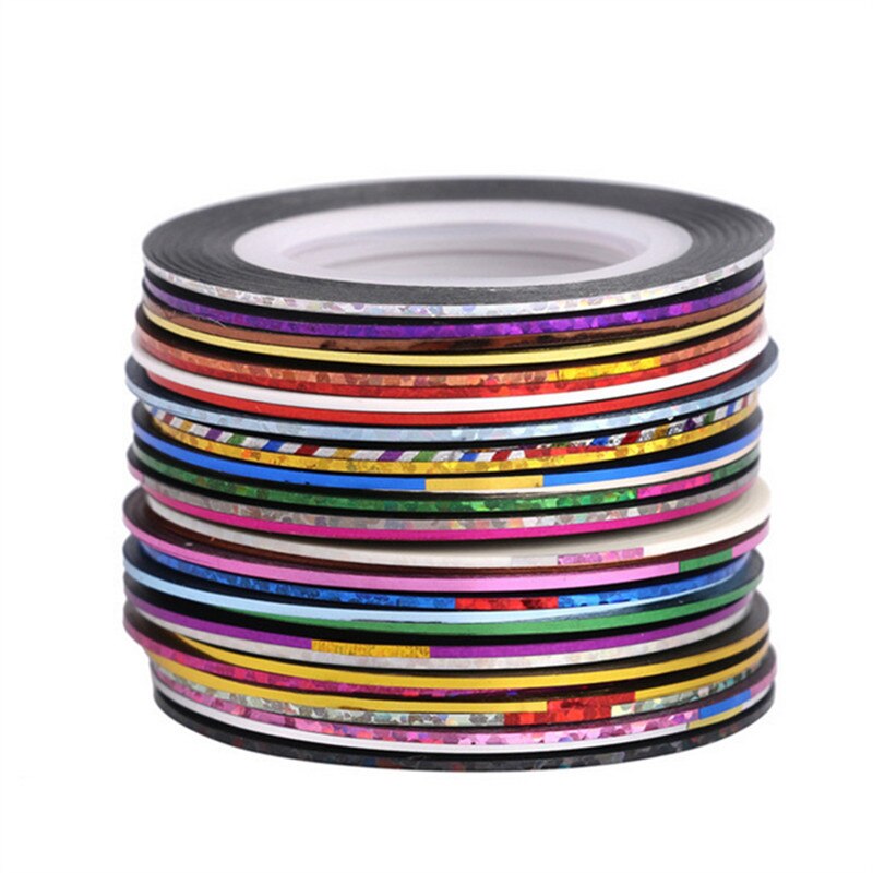 30Pcs Mixed Kleurrijke Beauty Rolls Striping Decals Folie Tips Tape Line Diy Nail Art Stickers Voor Manicure Gereedschap decoratie