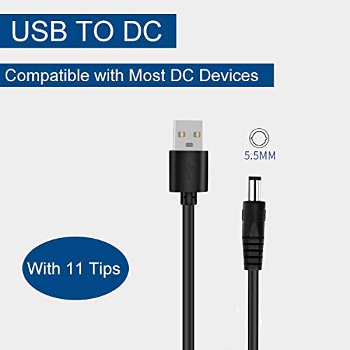 5V Dc Opladen Kabel, usb Naar Dc 5.5X2.1Mm Plug Charger Cord Met 11 Connector Tips (5.5X2.5, 4.8X1.7, 4.0X1.7, 4.0X1.35, 3.5x1.3