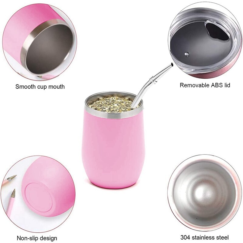 Double-Wall Stainless Yerba Gourd Mate Tea Set Water Mate Tea Cup with Lid Spoon Straw Bombilla Head Filter Brush