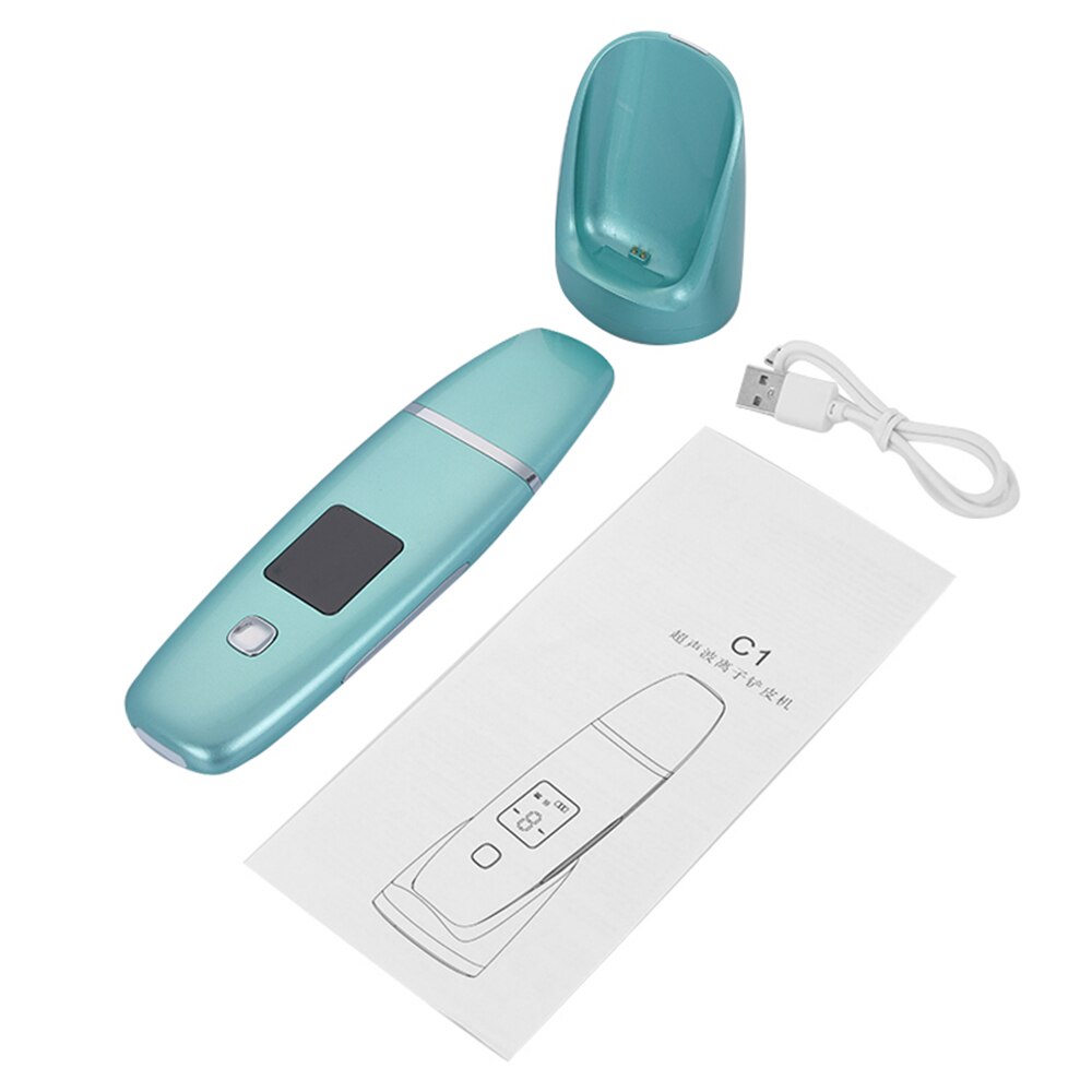 Lcd ultrasone huidreiniger en usb gezichtsstomer luchtbevochtiger diepe facelift reinigingsmachine peeling schep gezicht poriën reinigen: Groen geen vakje