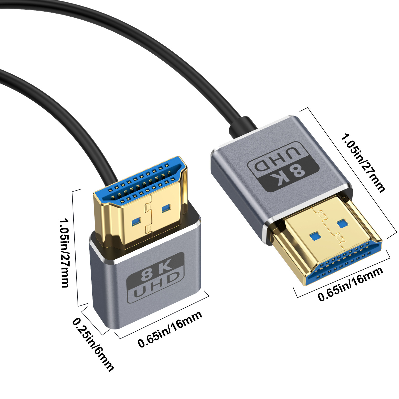 Câble Coaxial HDMI 8K HDMI 2,1, 48 Gbit/s ultra haute vitesse, cordon HDMI ultra fin Φ2,5 mm, 8K@60 Hz, 4K@240 Hz, HDR dynamique, eARC