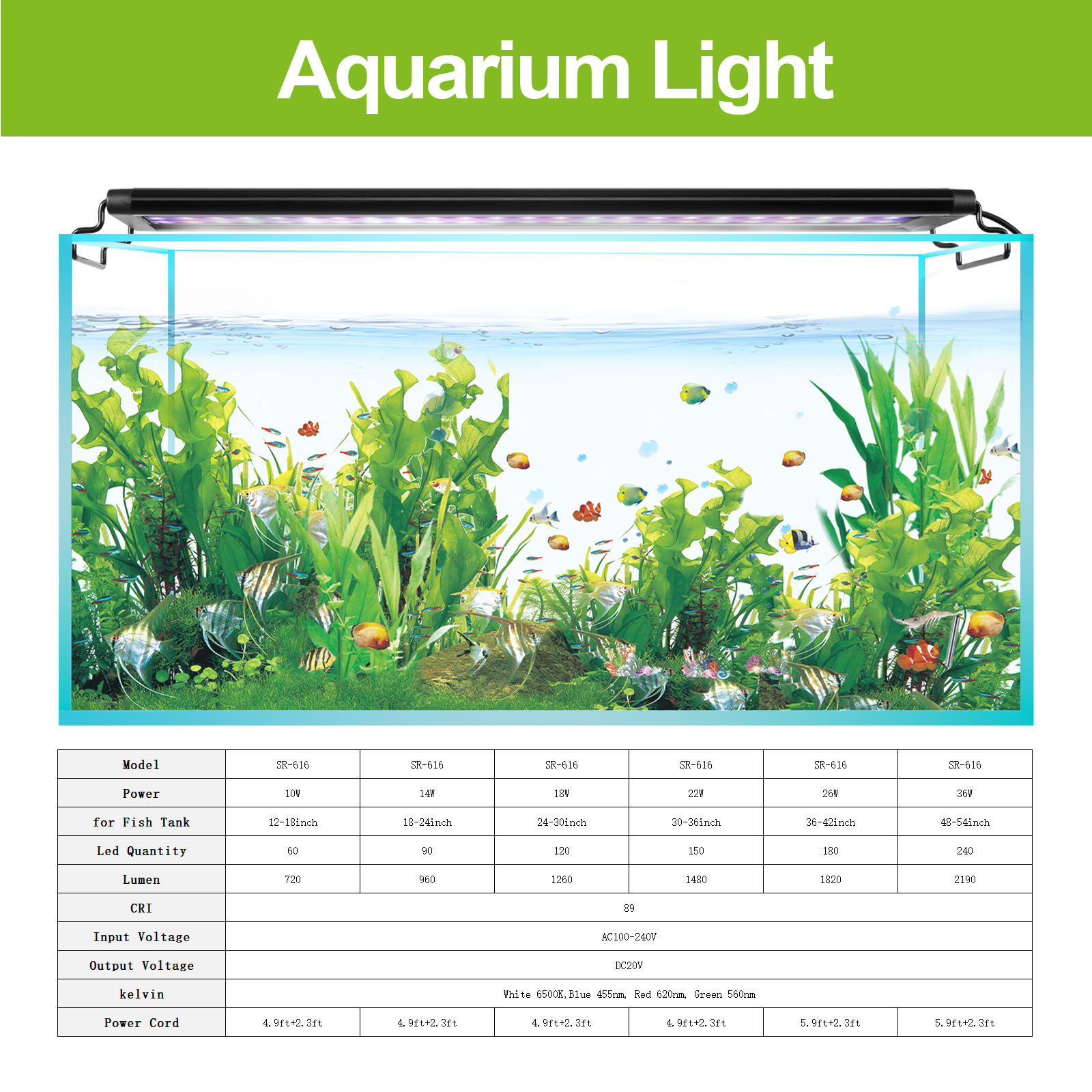 30-60cm- tommers akvarium dimbar belysning led-lys med timer og av/på-minnefunksjon fisketank plantevekst lys 100-240v