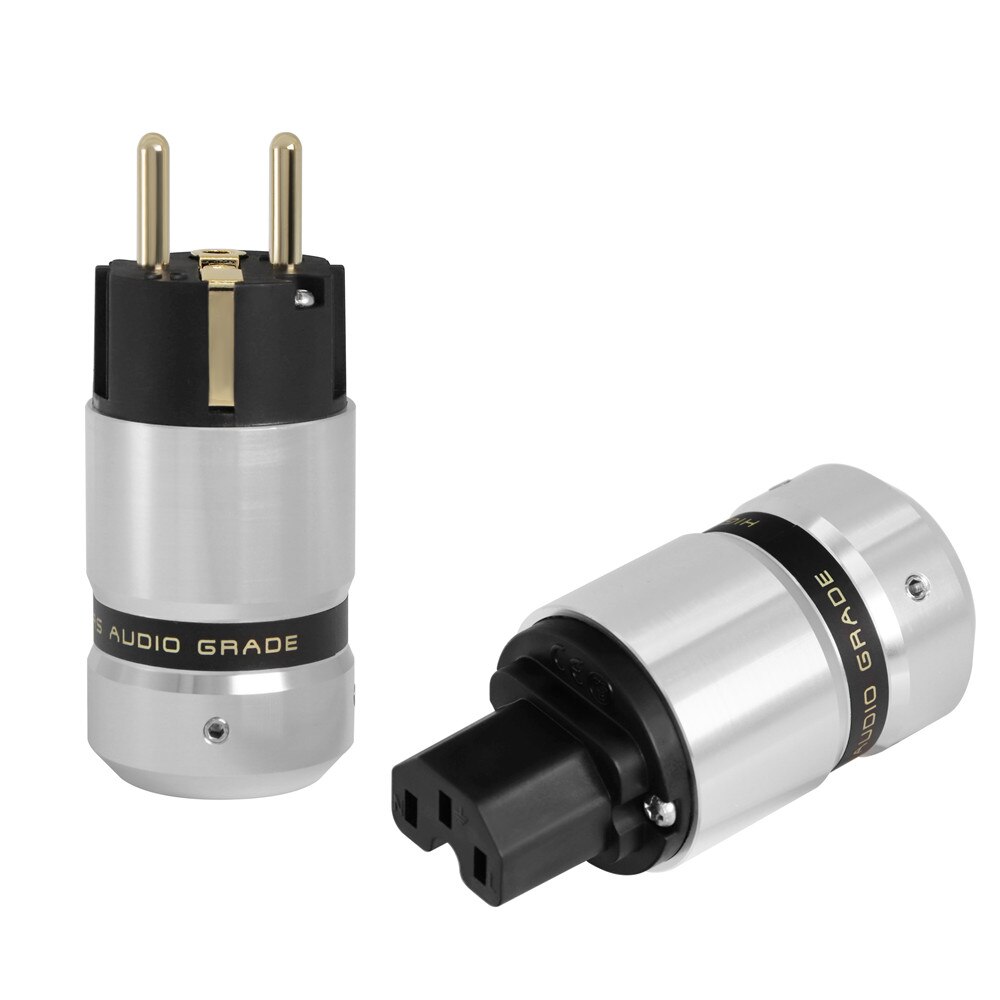 Hi-End Gold Plated Schuko Power plug IEC Connector for DIY Mains power cable: male female pair