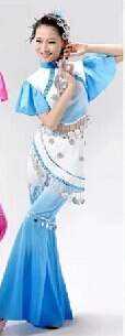 Oude Plus Size Blauw Roze Groen Yangko Jurk Traditionele Chinese Dans Kostuums Roupa Oosterse Dans Kostuums: Blue / XL