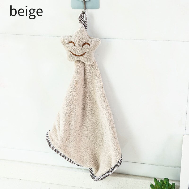 Sød stjerne køkkenrengøringshåndklæde hængende håndklæder absorberende 1 stk viskestykker fnugfri klud koral fløjl blød: Beige