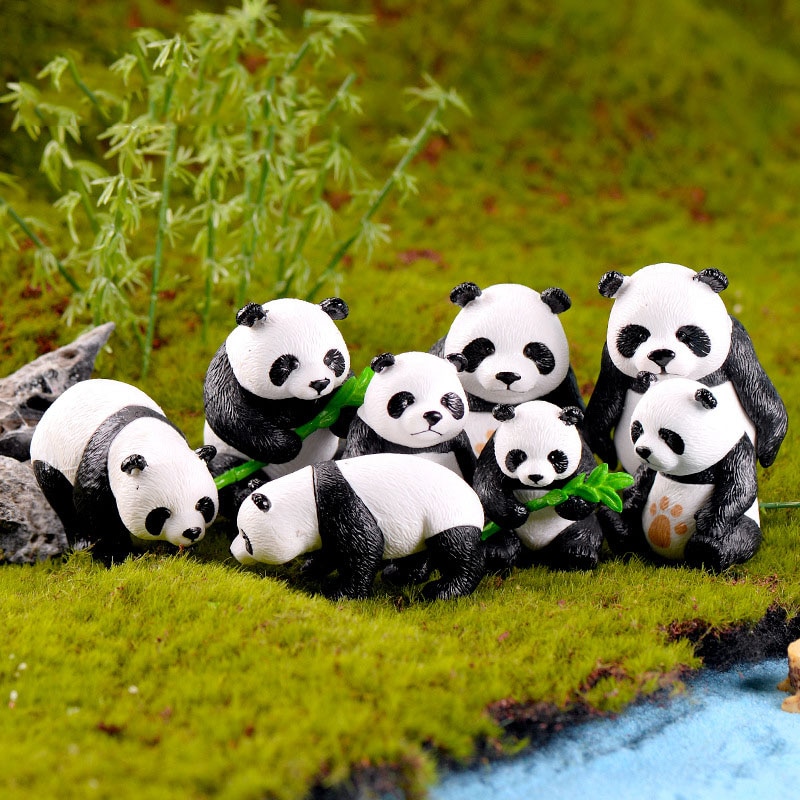 4 Pcs/set Cute Panda Miniature Garden Resin Crafts Ornament Garden Home Decoration Mini Animal Artificial Micro Landscaping