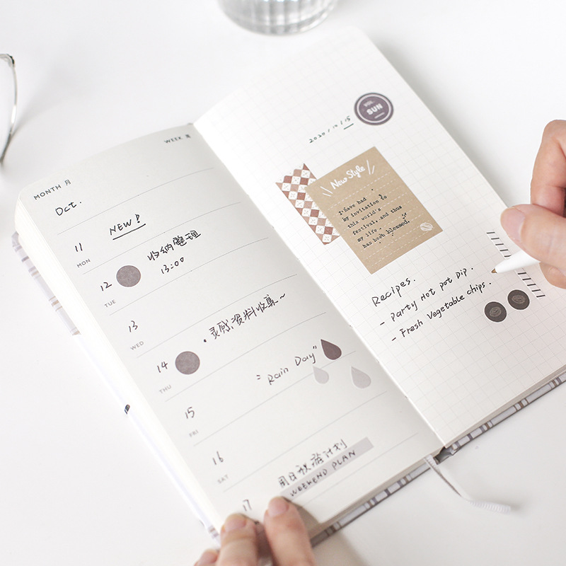 Hardfaced Weekly Notebook English Checked Student Hand Ledger Notebook Korean Stationery Notebook