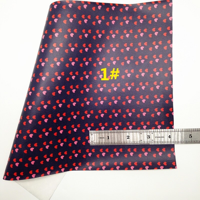 Gemengde kleuren glitterstof, strepen harten bedrukt synthetisch leer, imitatiestof voor strik  a4 21 x 29cm glinsterende ming  km009: 1