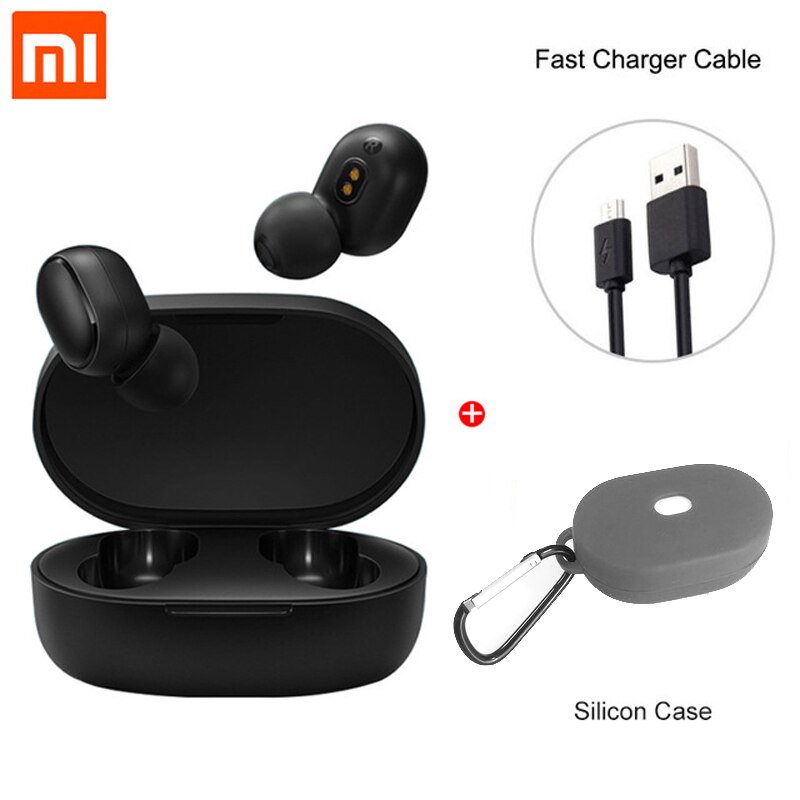 Xiaomi Redmi Airdots TWS Wireless Earphone Handsfree Earbuds Voice Control Bluetooth 5.0 Noise Reduction Tap AI Control: Global  grey case