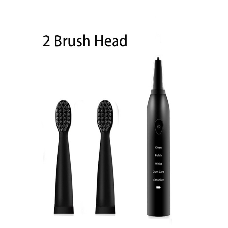 Elektrische Tandenborstel Krachtige Ultra Sonic Sonic Usb Charge Oplaadbare Tand Wasbare Elektronische Whitening Tanden Borstel: Black 2 brush head