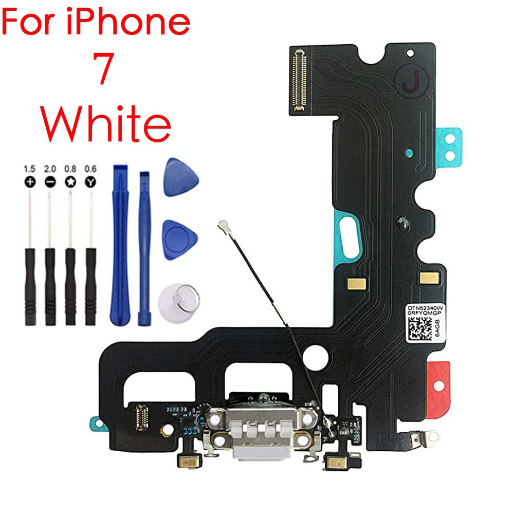 Charging Port USB Dock Connector Flex Cable Assembly Replacement With Screwdriver Repair Tool Kit For iPhone 7 7Plus 8G 8 Plus: 7 White