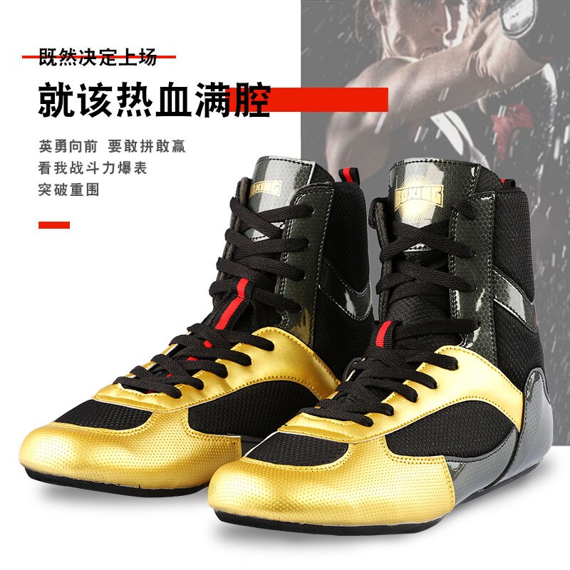 Neue Boxing Schuhe Higt Knöchel Männer Gold Licht Wrestling Schuhe Männer Atmungsaktive Boxen Stiefel Anti Slip Boxing Sneakers