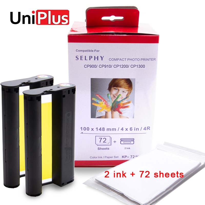 UniPlus de papel de tinta para Canon Selphy cp1300 Compatible con la impresora CP1200 CP910 CP900 2 tinta 72 hojas de papel fotográfico de impresión en Color