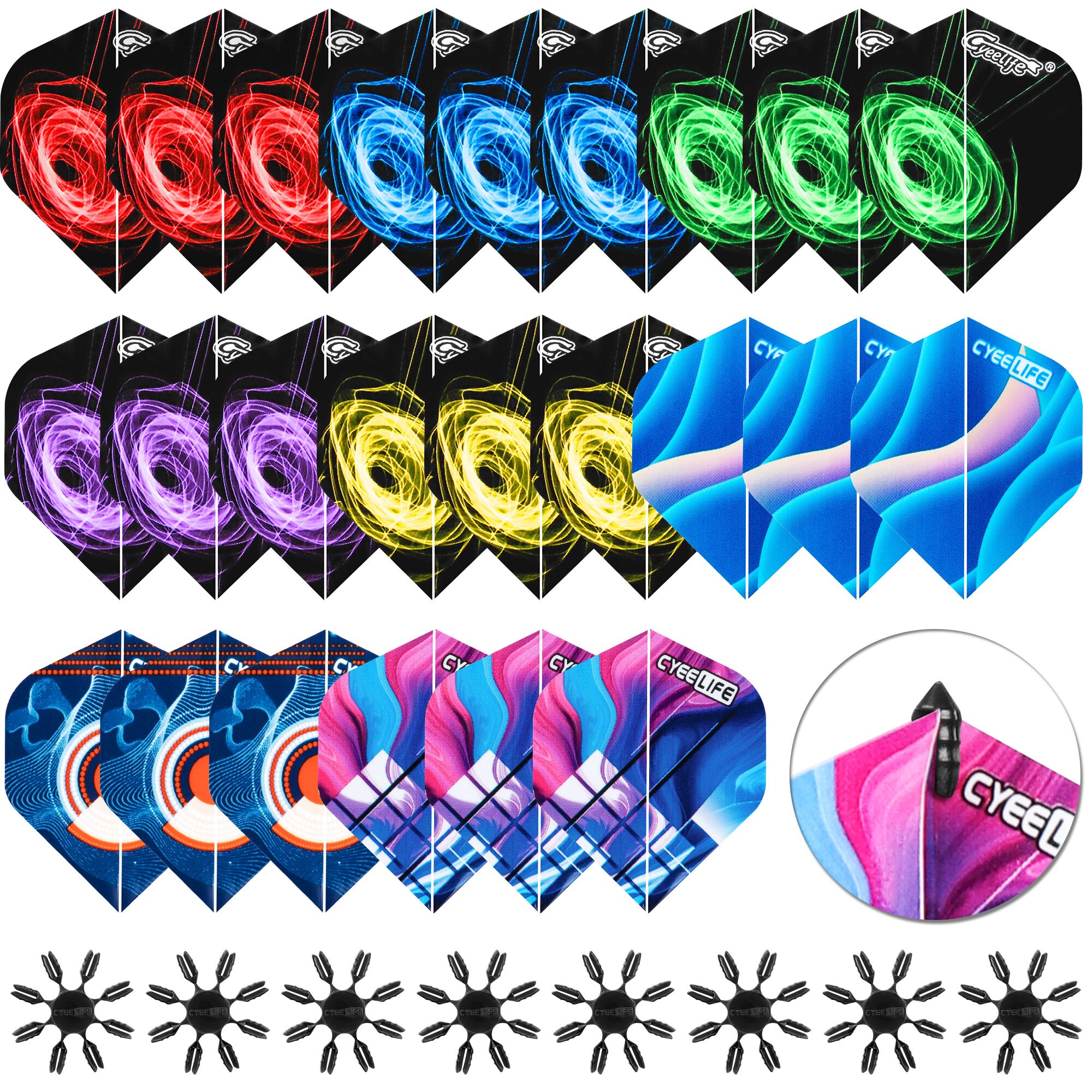 CyeeLife 48 Plastic Dart Protectors + 48 Flights(8 Designs) Standard,Darts accessories kit
