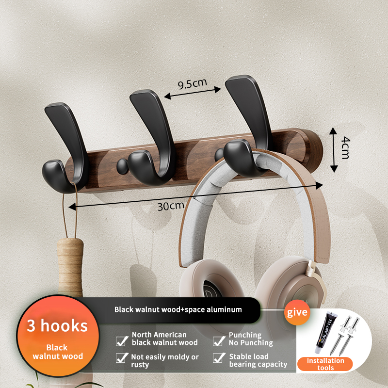 Ganchos para batas de nogal, decoración del hogar, ganchos de madera para ropa, montaje en pared, colgador de bolsas, organización del baño, estilo: Chocolate