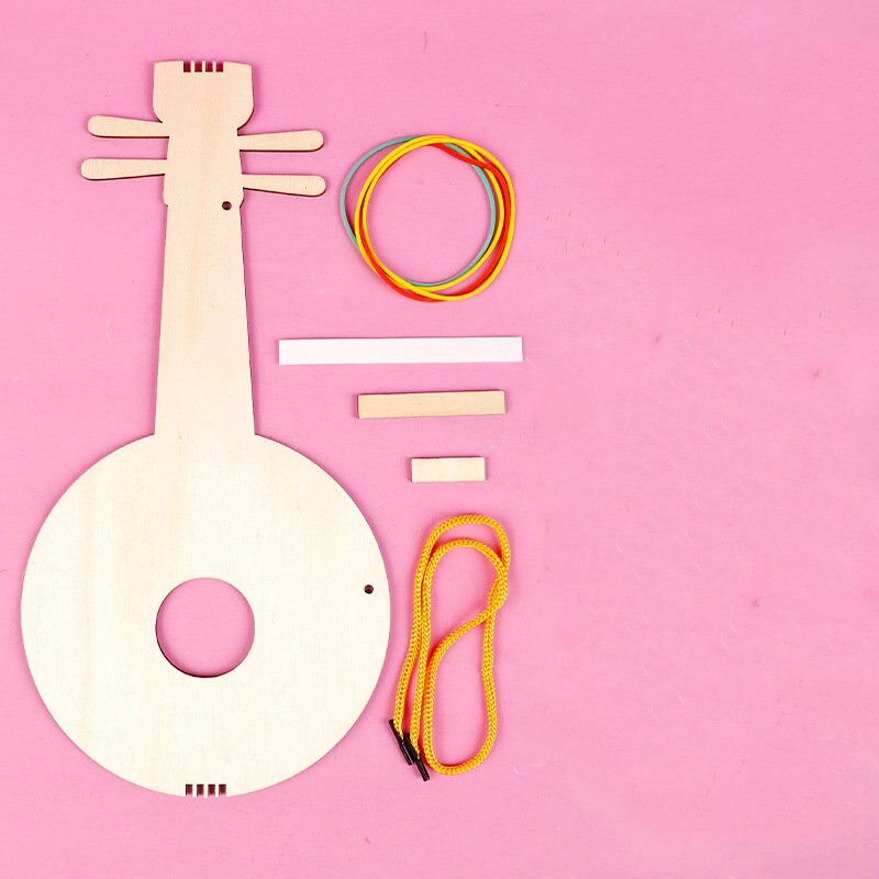 Wooden DIY Pipa Lute Chinese Traditional Style Children Handmade Colorful Painted Material Package String Musical Instrument Toy: B